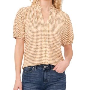 CeCe Tan Gingham Blouse
